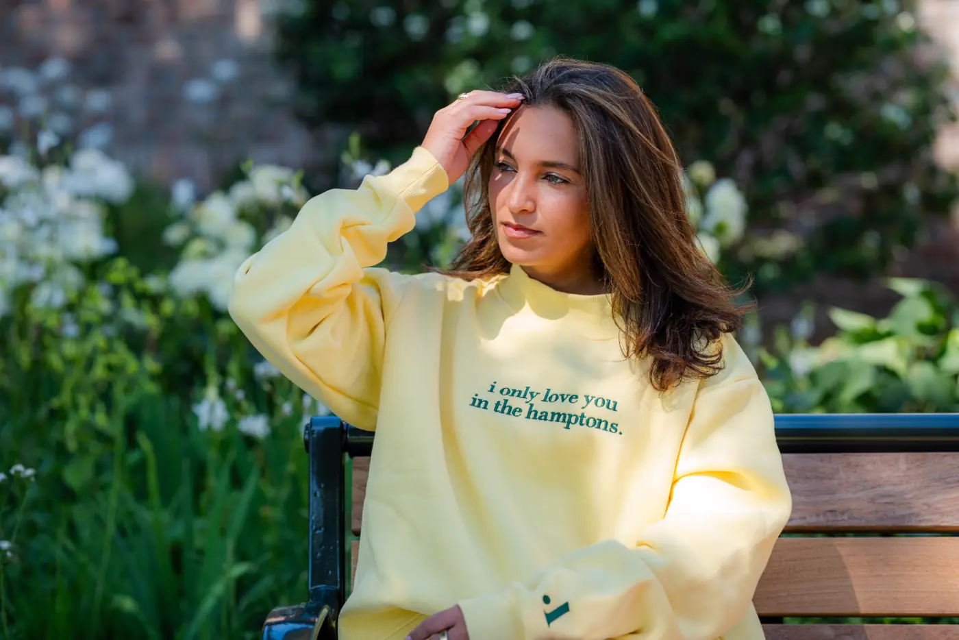 Yellow crewneck — the wildflower moment
