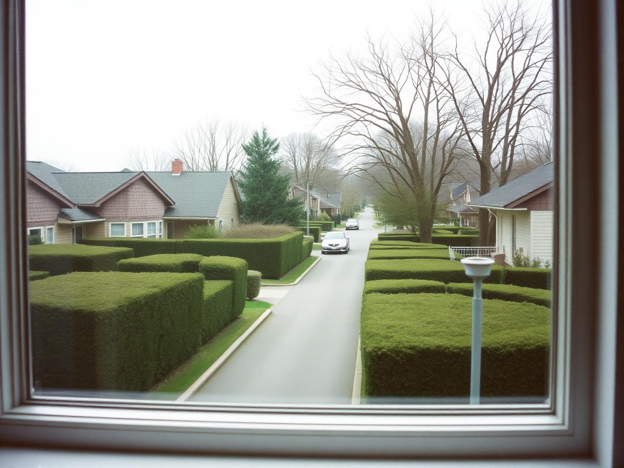 Quiet Hamptons street seen from an office window