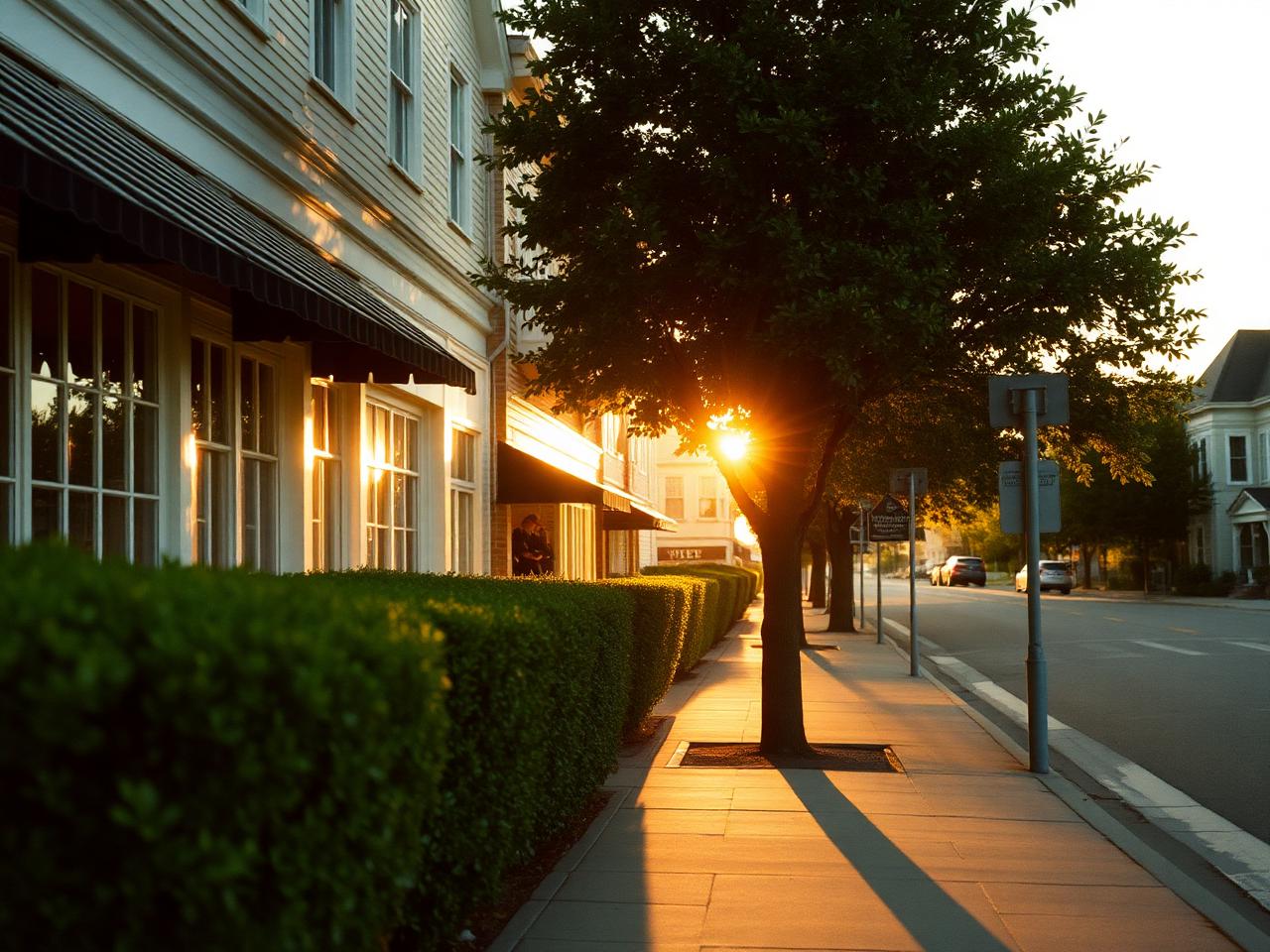 Southampton village storefronts at golden hour